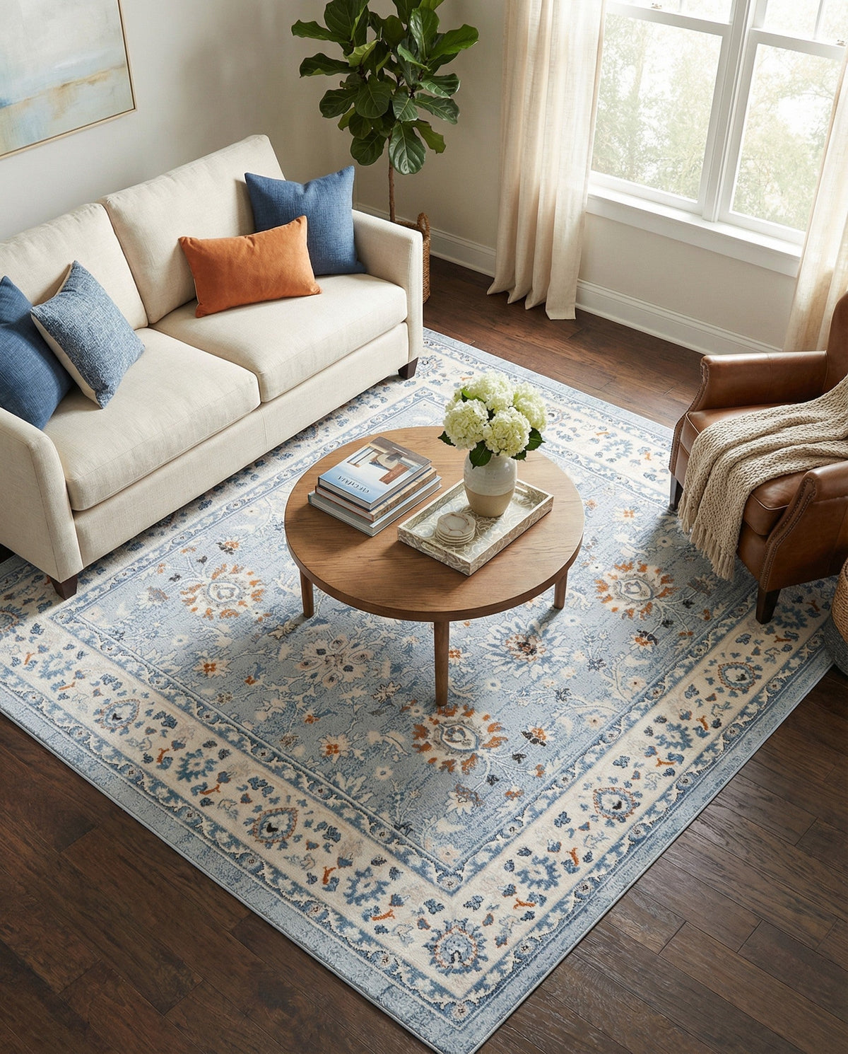 Savannah Elegance Collection Area Rug - Augusta (Aqua Blue) Square Aqua Blue  lifestyle 86