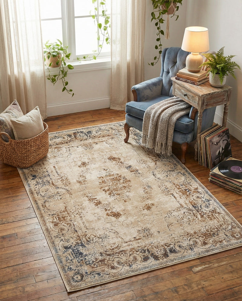 Coastal Manor Collection Area Rug -  Pierpoint Rectangle Blue Cream  lifestyle 21