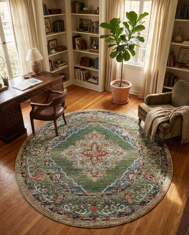 Savannah Soiree Collection Area Rug - Serengeti (Green) Round Green  lifestyle 71
