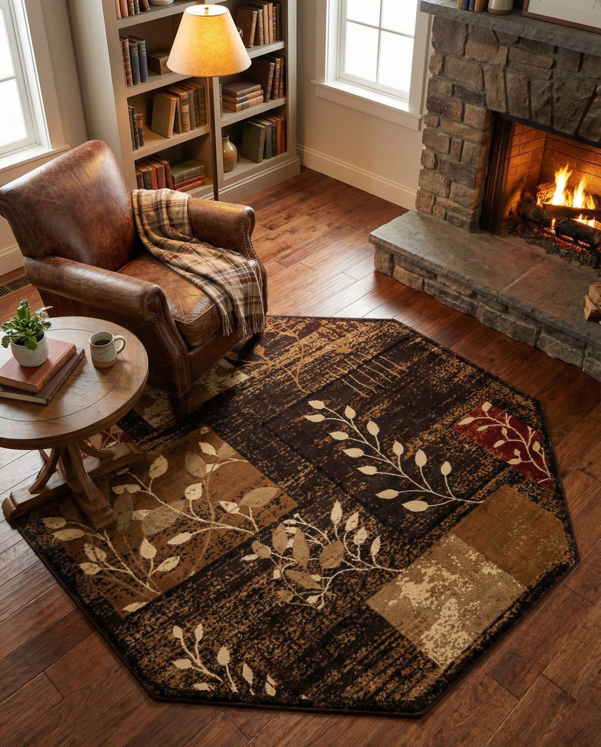 Bistro Lounge Collection Area Rug -  Affogato Octagon Brown  lifestyle 168