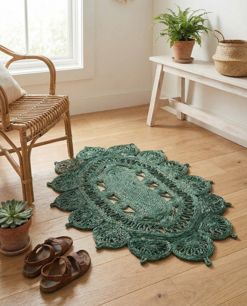 Woven Seaside Jute Collection Area Rug - Coastalhaven (Hunter Green) Oval Hunter Green  lifestyle 20