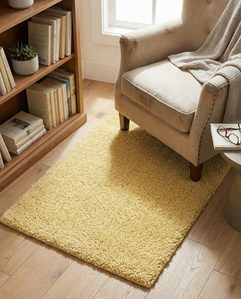 Solid Shag Seaside Collection Area Rug - Azure Cove (Yellow) Rectangle Yellow  lifestyle 5