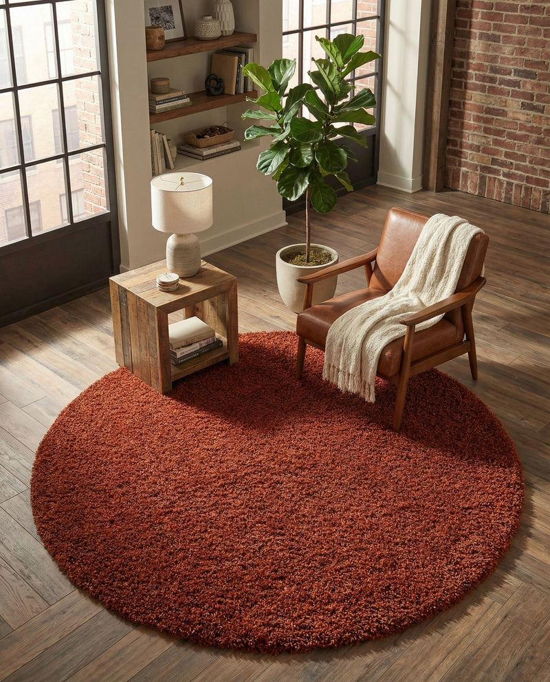 Plush Oasis Collection Area Rug - Serenity (Terracotta) Round Terracotta  lifestyle 76