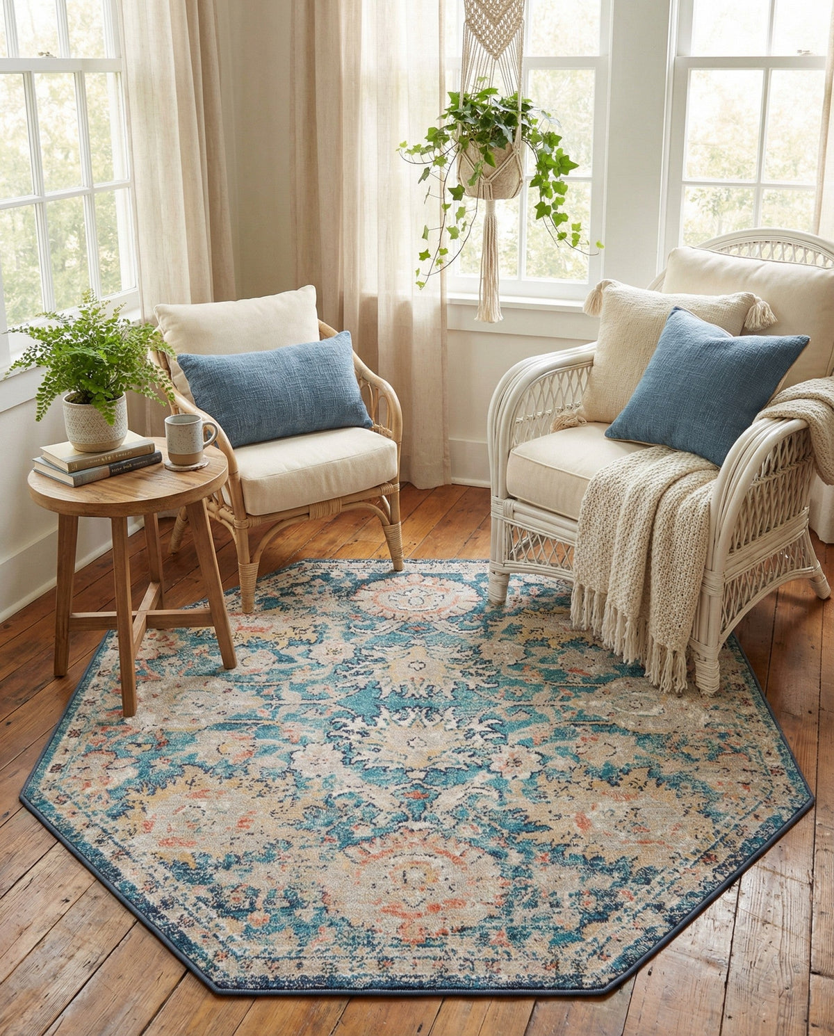 Seville Stripes Collection Area Rug -  Cordoba (Blue) Octagon Blue  lifestyle 81