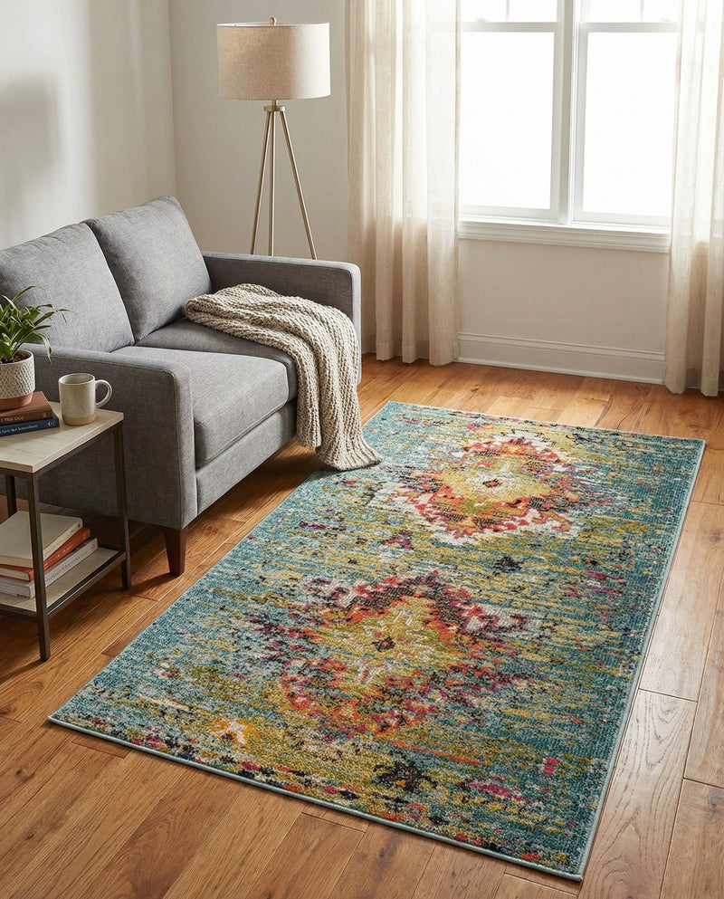 Venetian Tapestry Collection Area Rug -  SanMarco Rectangle Turquoise  lifestyle 28