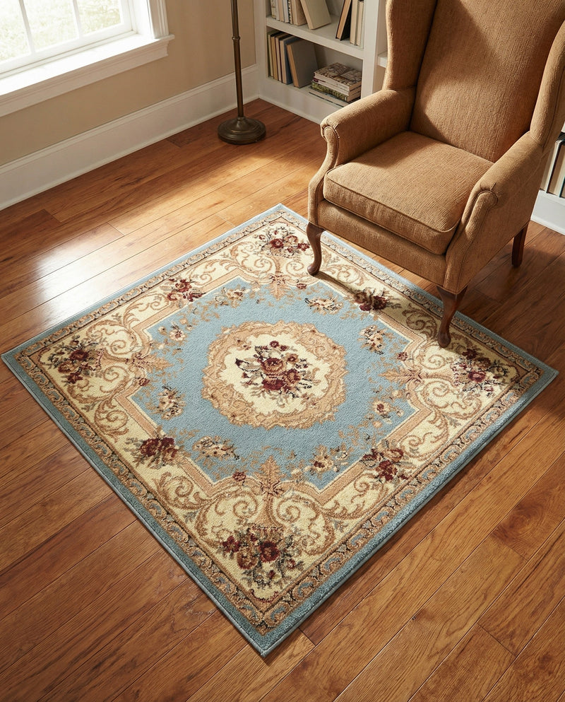Versailles Elegance Collection Area Rug -  Louveciennes (Light Blue) Square Light Blue  lifestyle 32