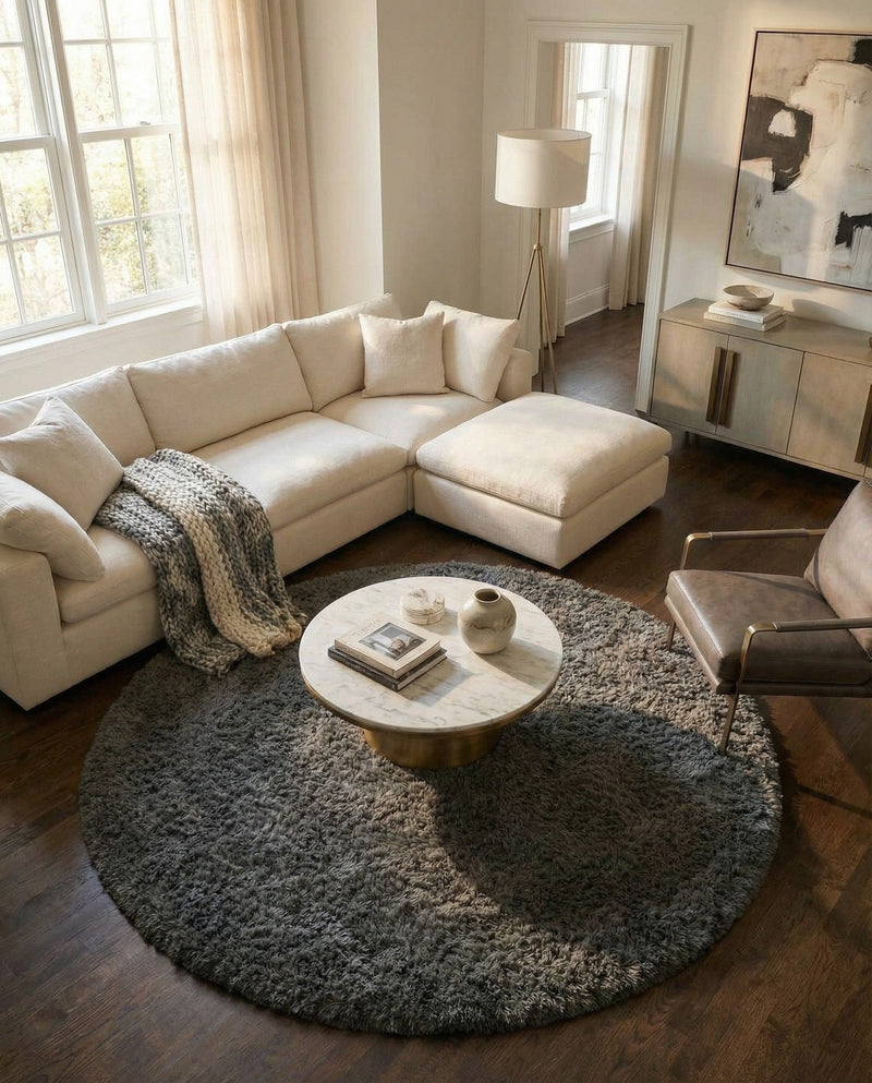 Eternal Plush Oasis Collection Area Rug -  Tranquility (Smoke) Round Smoke  lifestyle 66