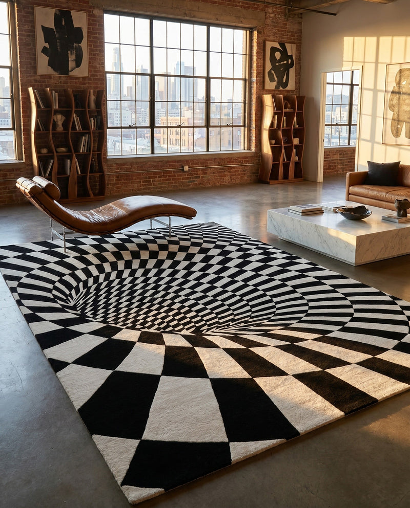 Cyclone Wool Collection Area Rug - Tornado Rectangle Black and White  lifestyle 15