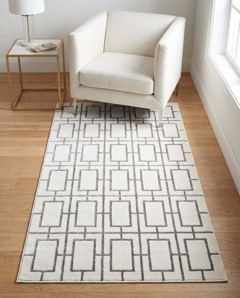 Hollywood Luxe Collection Area Rug -  Beverly (White Silver) Rectangle White Silver  lifestyle 20