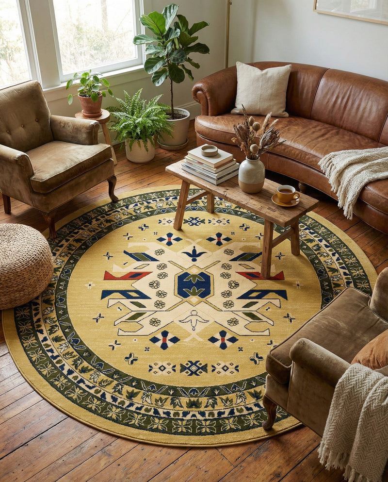 Tabriz Tapestries Collection Area Rug - Azerbaijan (Cream) Round Cream  lifestyle 58