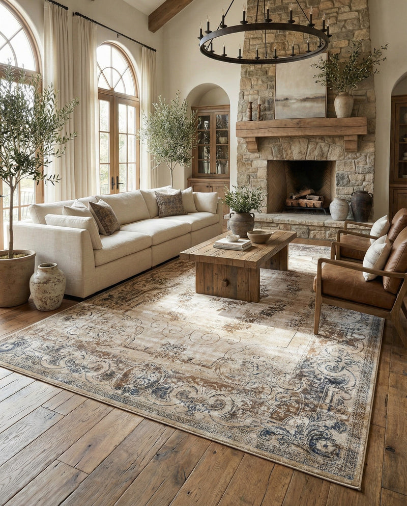 Coastal Manor Collection Area Rug -  Pierpoint Rectangle Blue Cream  lifestyle 29