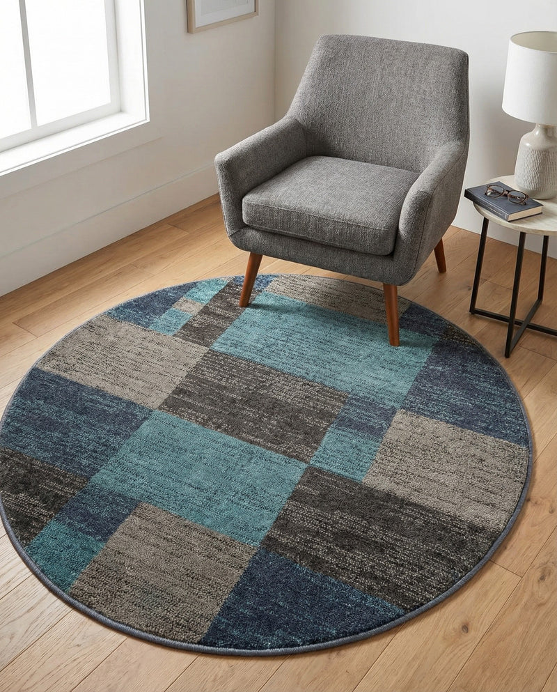 Autumn Meadow Collection Area Rug -  Sycamoreside (Blue Gray) Round Blue Gray  lifestyle 43