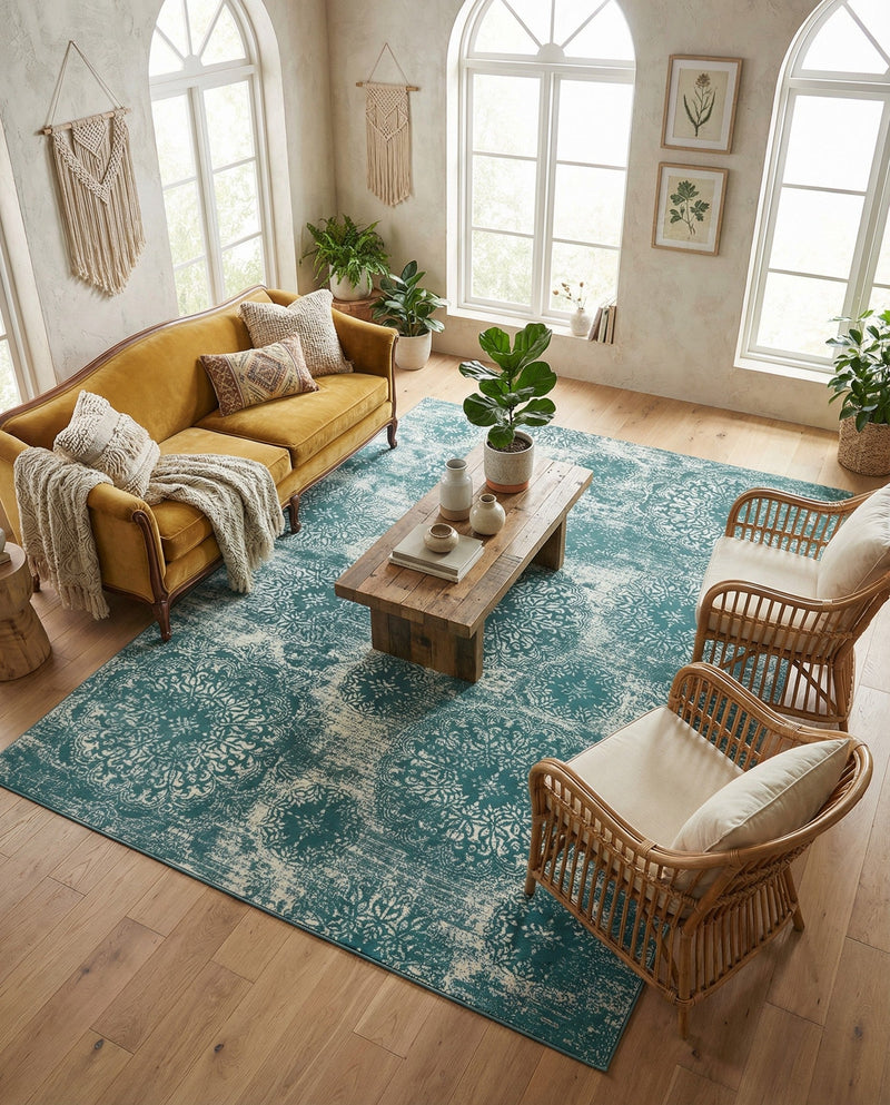 Riviera Elegance Collection Area Rug -  Monaco (Turquoise) Rectangle Turquoise  lifestyle 20