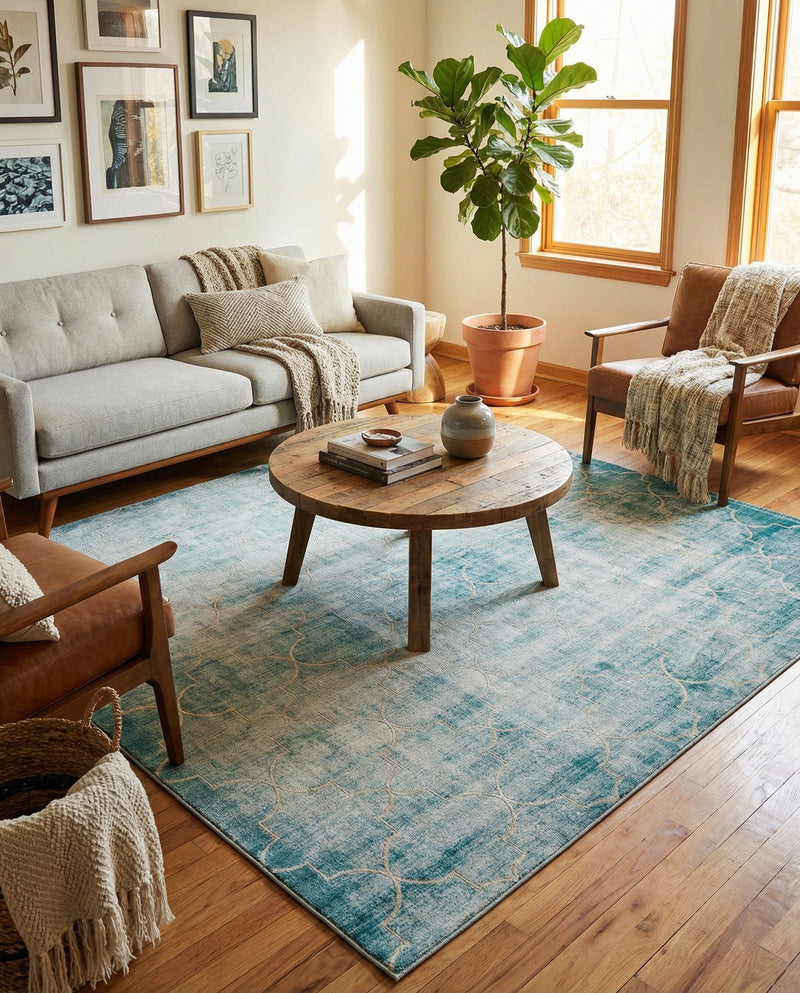 Metro Heights Collection Area Rug -  Midtown Square Teal  lifestyle 48
