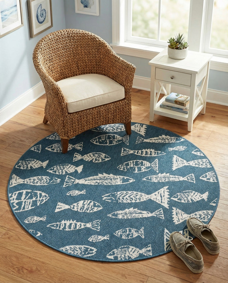 Seaside Haven Rugs Collection Area Rug -  Oceanview Round Blue  lifestyle 31