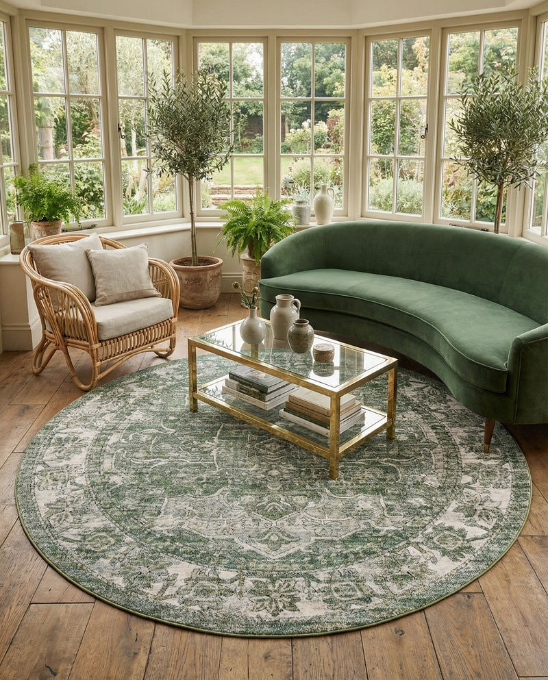 Savannah Soiree Collection Area Rug -  Everglade (Green) Round Green  lifestyle 67