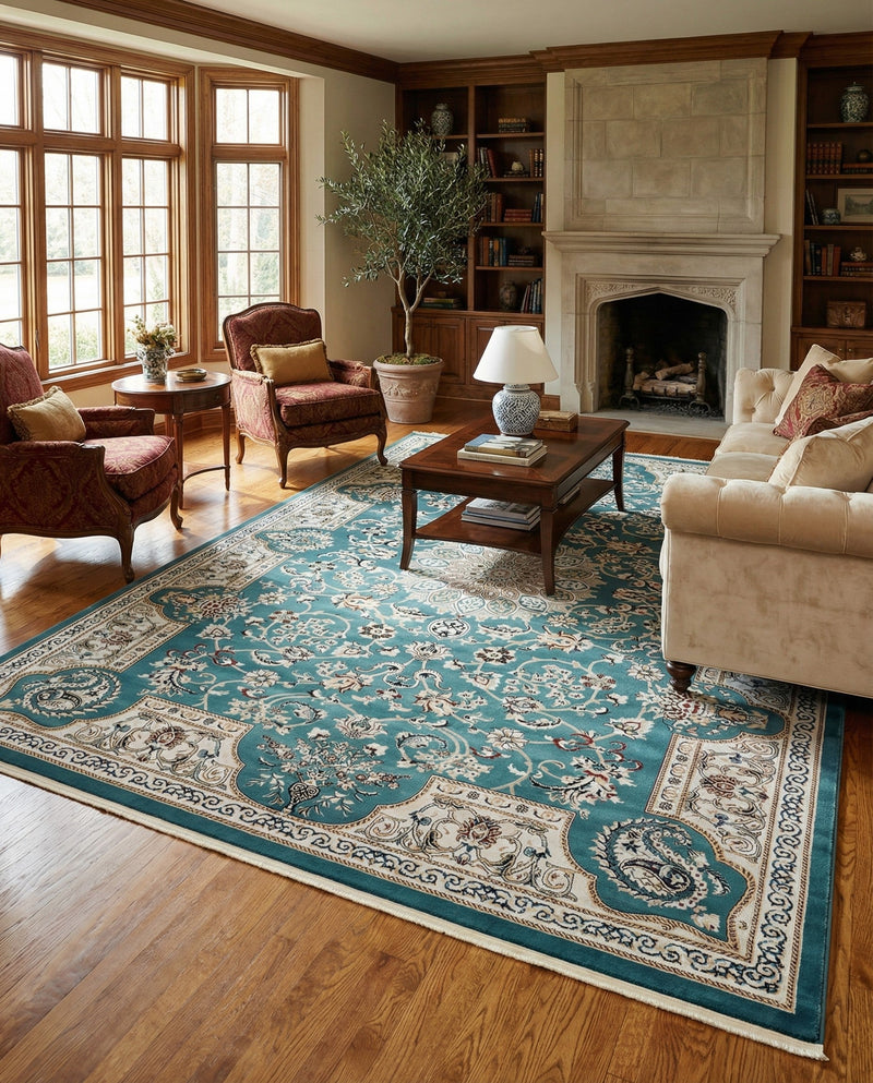 Persian Elegance Collection Area Rug -  Qom Rectangle Blue  lifestyle 11