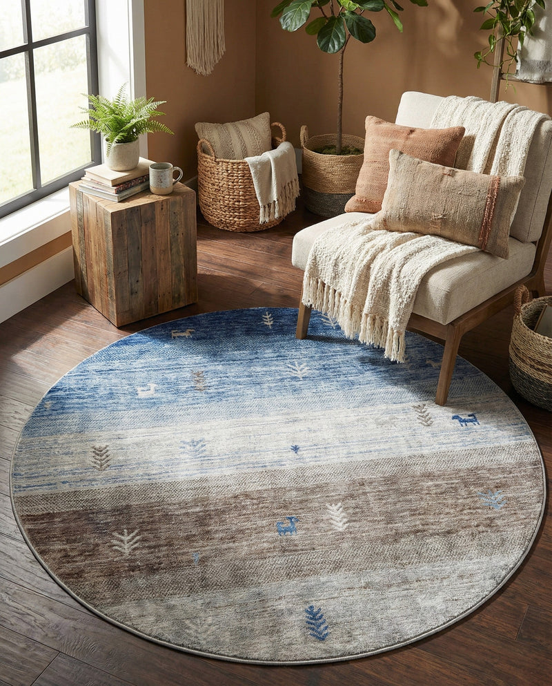 Zagros Shades Collection Area Rug -  Sisakht Round Blue Gray  lifestyle 55