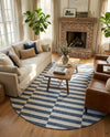 Seaside Stripes Collection Area Rug - Cabana (Blue) Round Blue  lifestyle 29