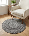 Sustainable Strands Indoor-Outdoor Oasis Collection Area Rug -  Sandbar (Black and White) Round Black and White  lifestyle 59