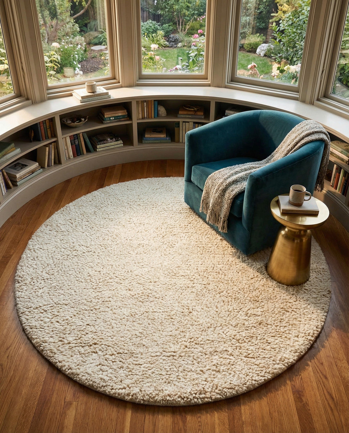 Wellington Luxe Shag Collection Area Rug - Kapiti Round Moroccan Ivory  lifestyle 162