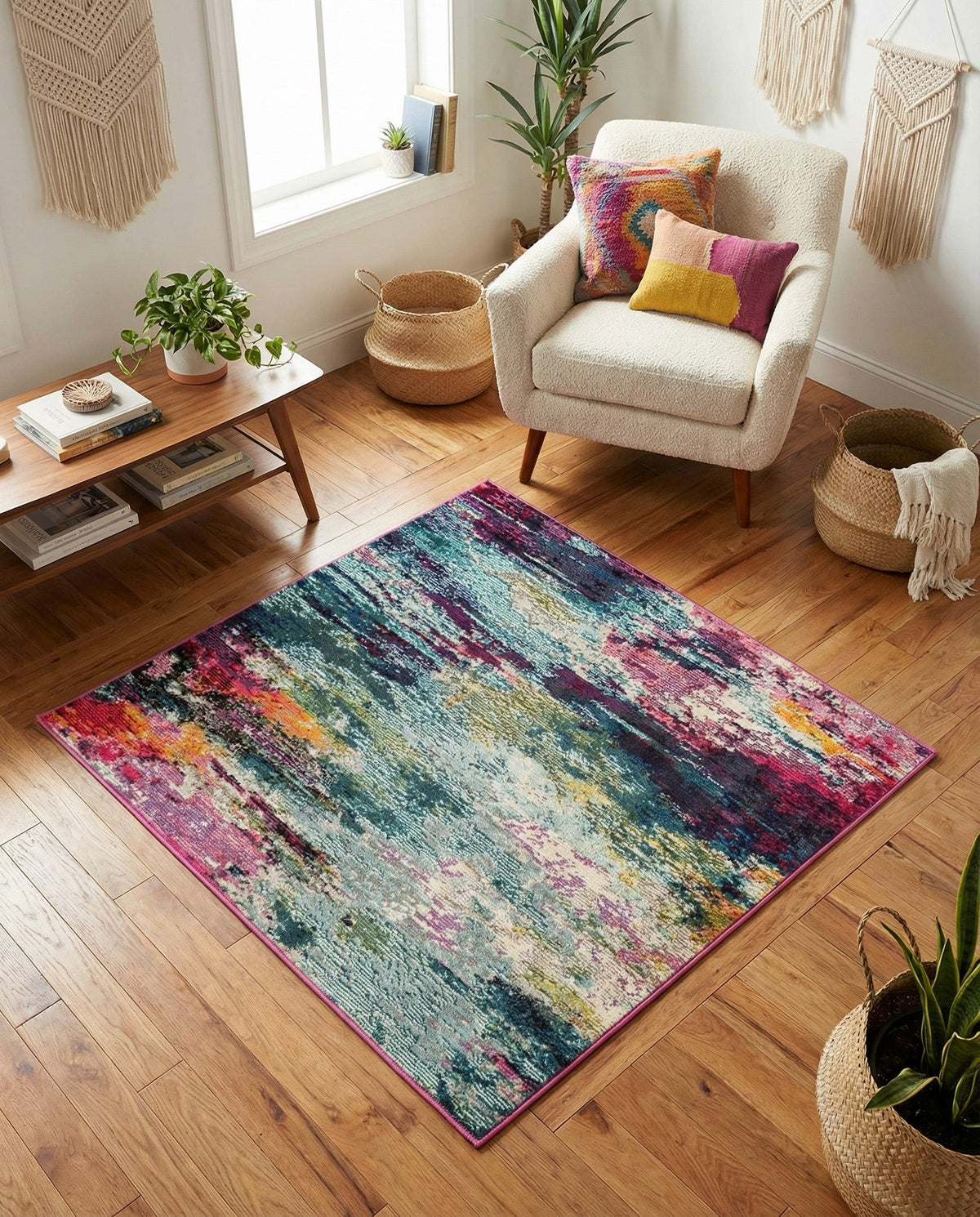 Chromatic Oasis Collection Area Rug -  Oasis Square Multi  lifestyle 103
