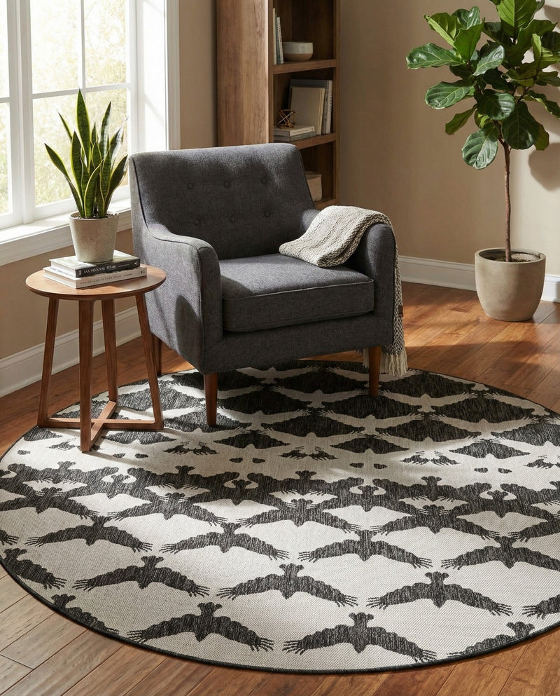 Urban Terrace Collection Area Rug -  Gramercy Round Black and White  lifestyle 35