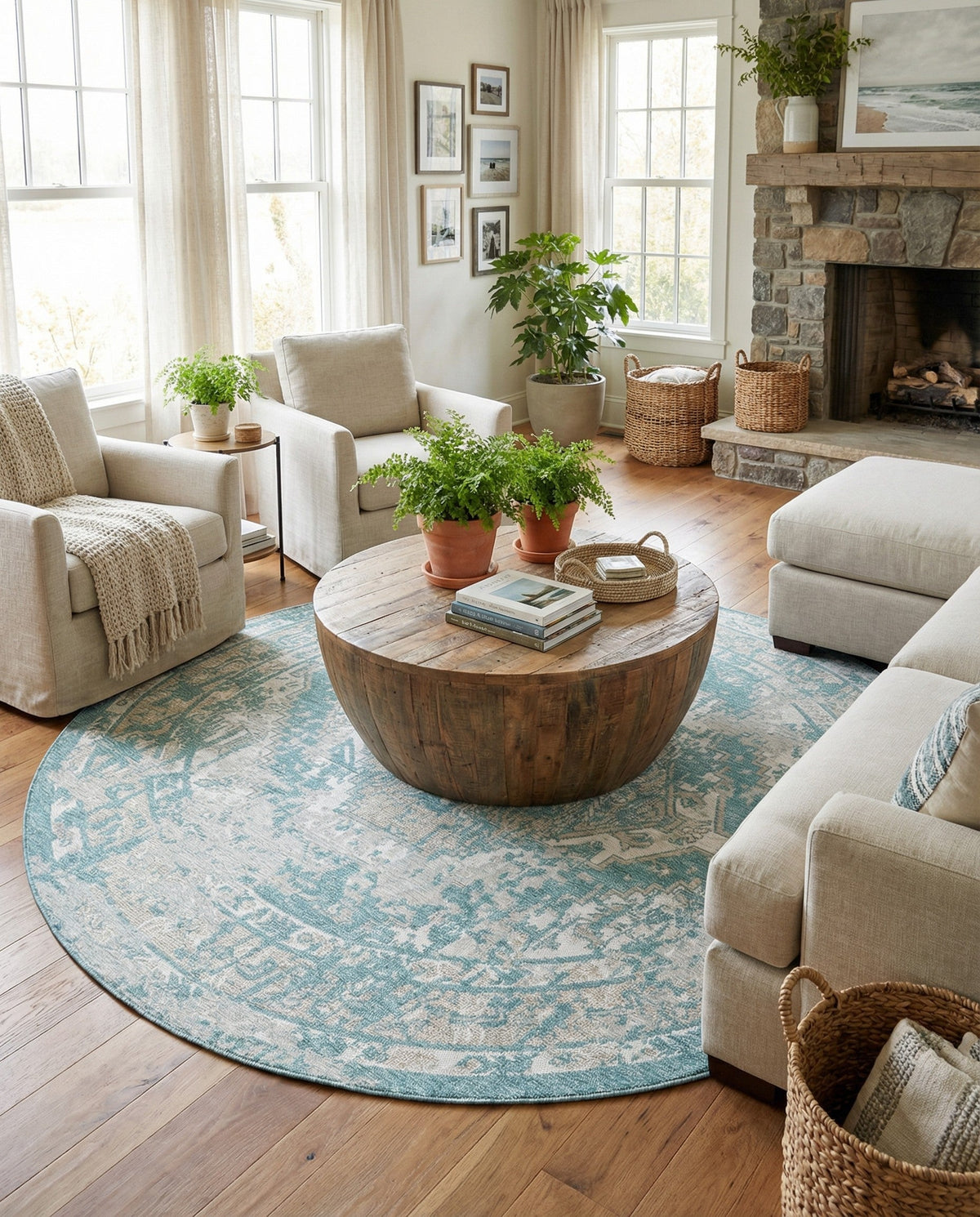 Patio Heritage Collection Area Rug -  Augusta (Aqua) Round Aqua  lifestyle 87