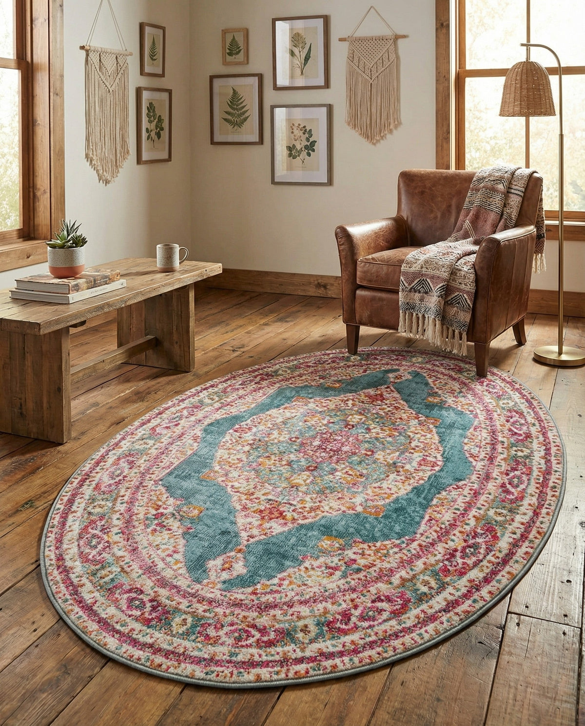 Caribbean Breeze Collection Area Rug -  Windward Oval Turquoise  lifestyle 94