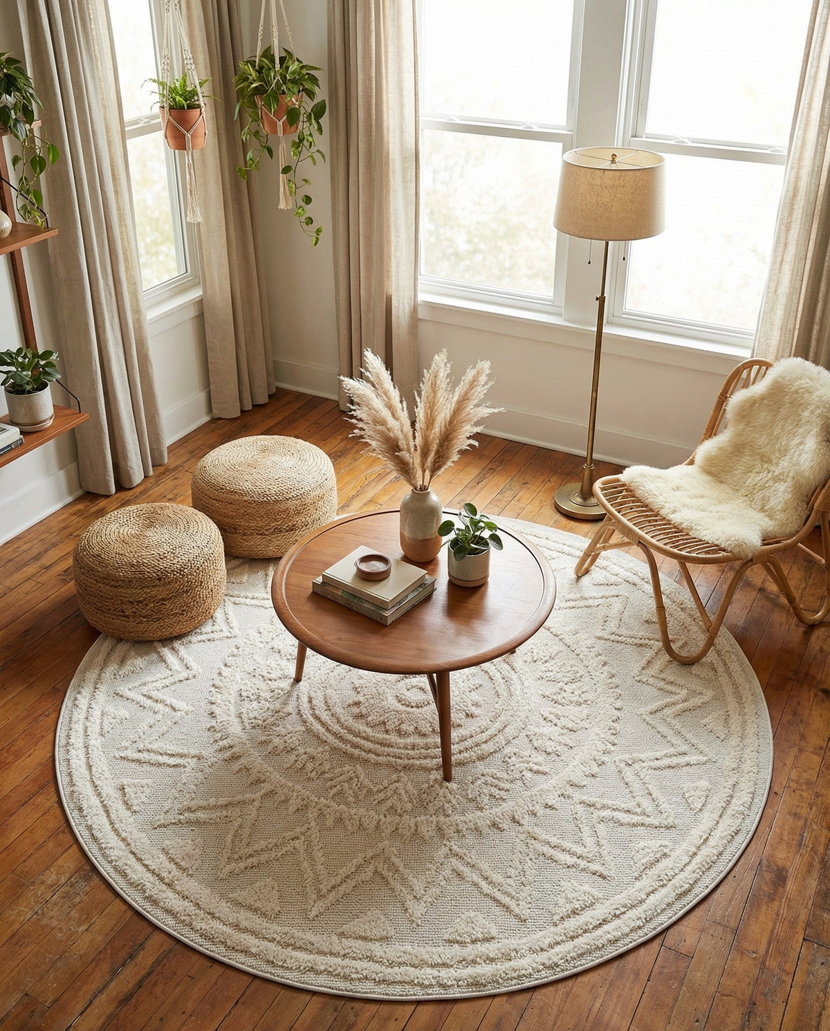 Sahara Chic Collection Area Rug -  Tangier Round Ivory  lifestyle 201