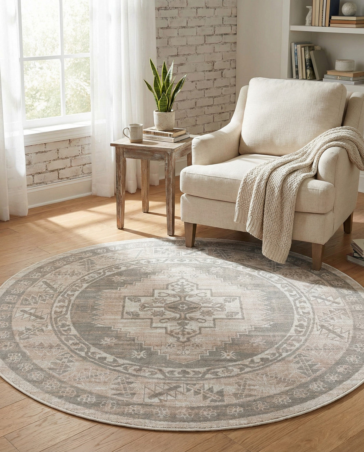 Savannah Series Collection Area Rug -  Augusta (Mink) Round Mink  lifestyle 115