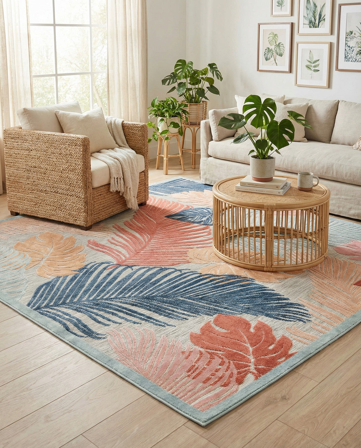 Seaside Blooms Collection Area Rug -  Tranquil Square Multi  lifestyle 124