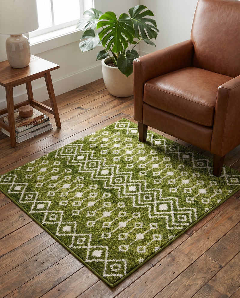 Mediterranean Lattice Collection Area Rug - Santorini (Green) Square Green  lifestyle 36
