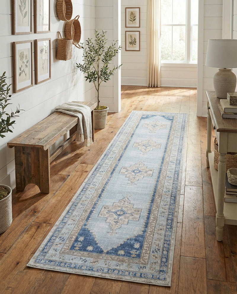 Savannah Series Collection Area Rug -  Augusta (Sky blue) Runner Sky blue  lifestyle 43