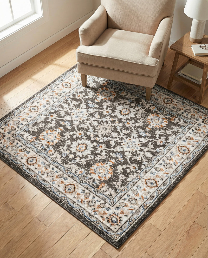 Savannah Elegance Collection Area Rug - Augusta (Fume Gray) Square Fume Gray  lifestyle 33