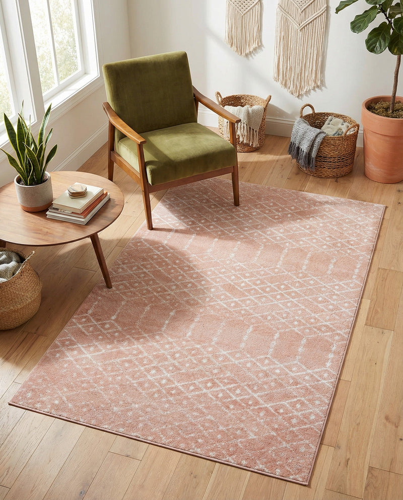 Marrakesh Lattice Collection Area Rug - Casablanca (Rose Pink) Rectangle Rose Pink  lifestyle 19
