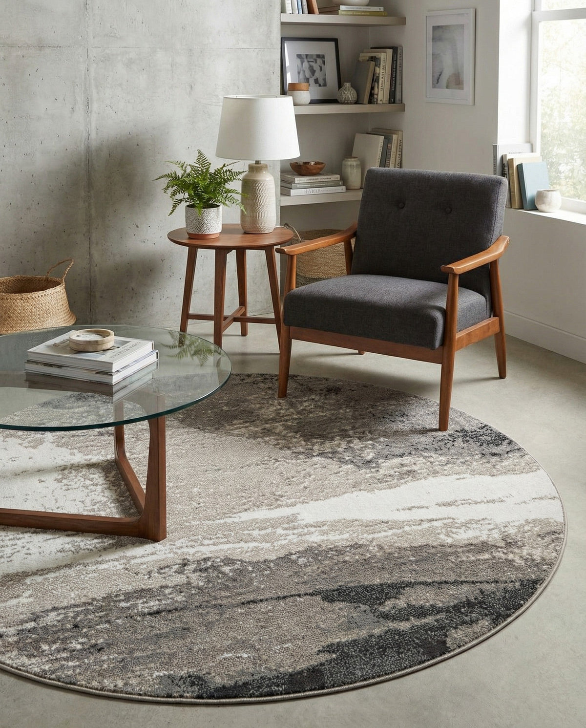 Copenhagen Edge Collection Area Rug - Nyhavn Round Black  lifestyle 155
