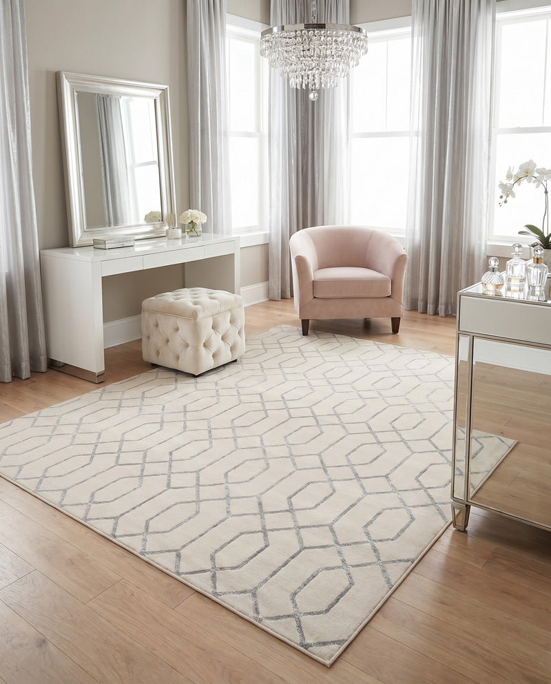 Hollywood Luxe Collection Area Rug - Sunset (White Silver) Rectangle White Silver  lifestyle 9
