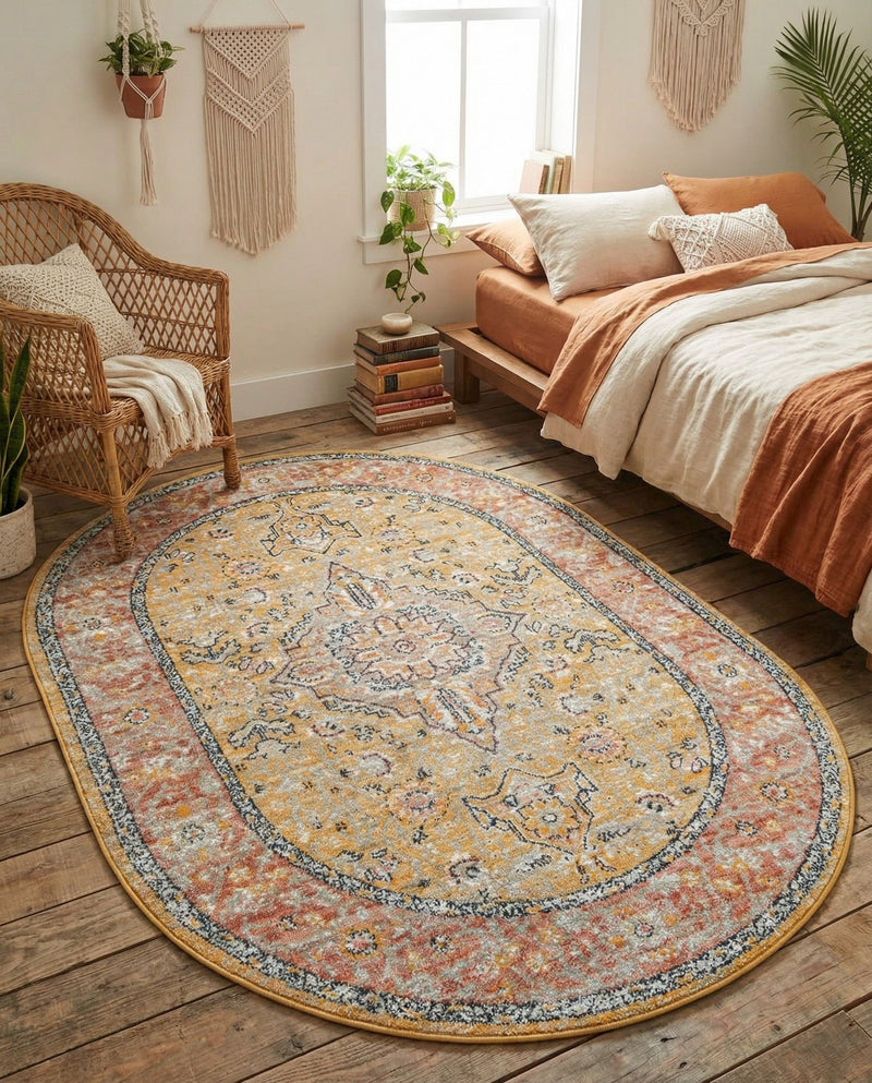 Seville Stripes Collection Area Rug - Cadiz (Yellow) Oval Yellow  lifestyle 69