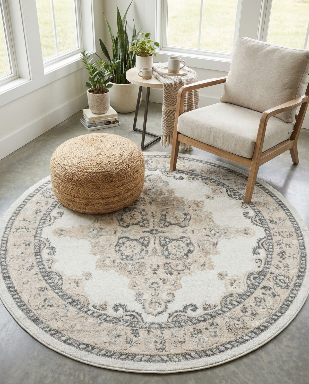Beverly Grove Collection Area Rug -  Fairfax (Ivory) Round Ivory  lifestyle 57