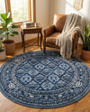 Horizon Collection Area Rug -  Aurora Round Blue  lifestyle 48