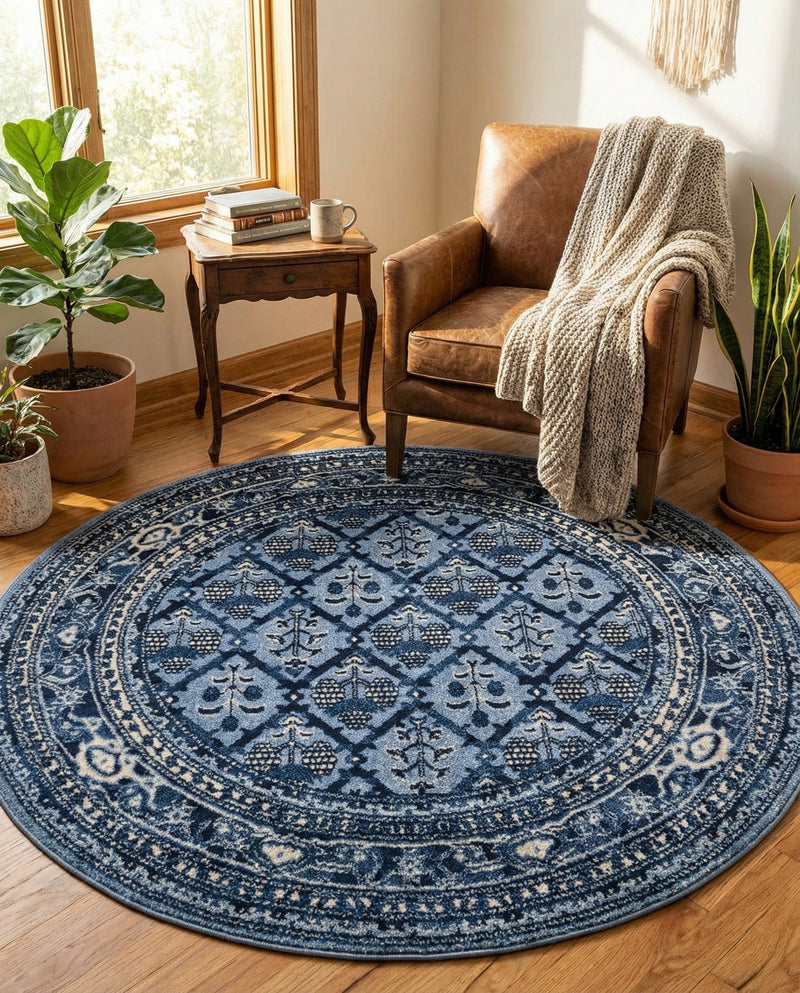 Horizon Collection Area Rug -  Aurora Round Blue  lifestyle 48