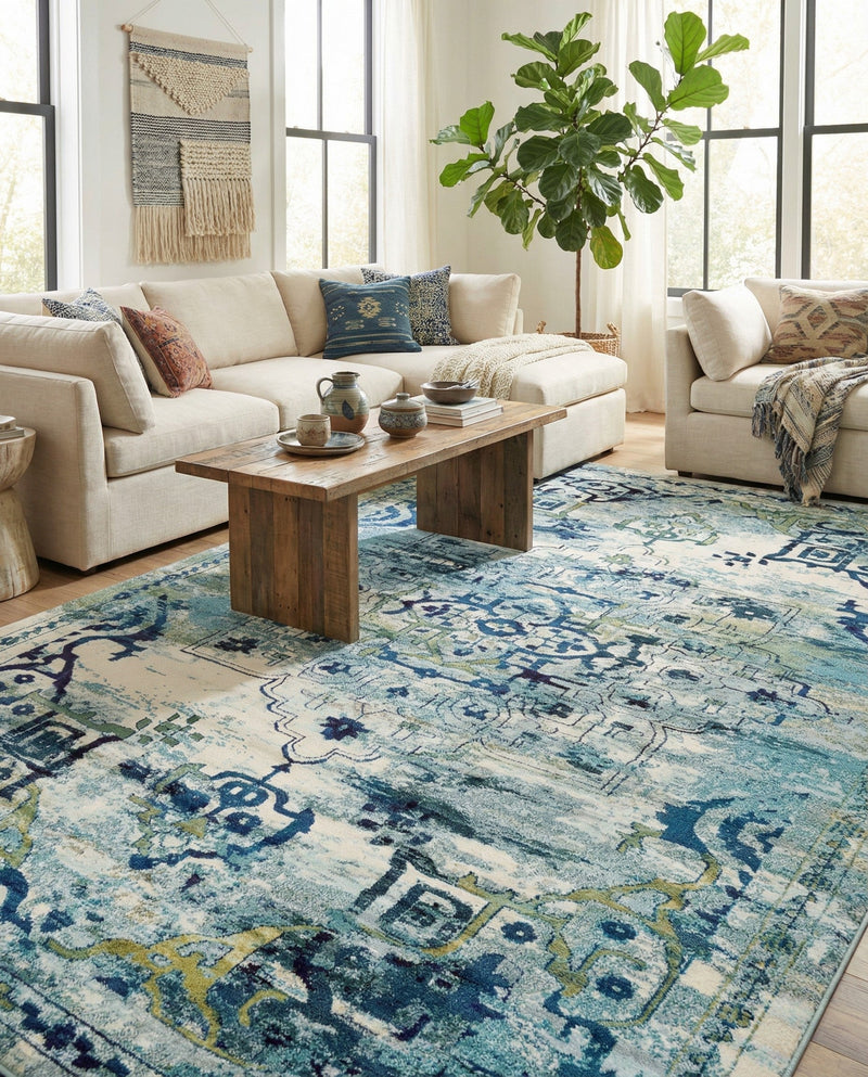 Chateau Elegance Collection Area Rug -  Riviera Rectangle Blue  lifestyle 27