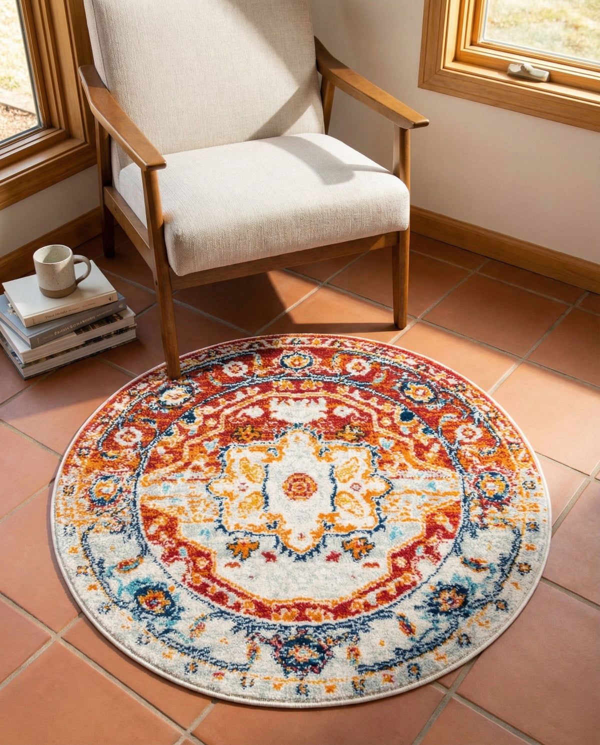 Parisian Elegance Collection Area Rug - Versailles (Rust Red) Round Rust Red  lifestyle 96