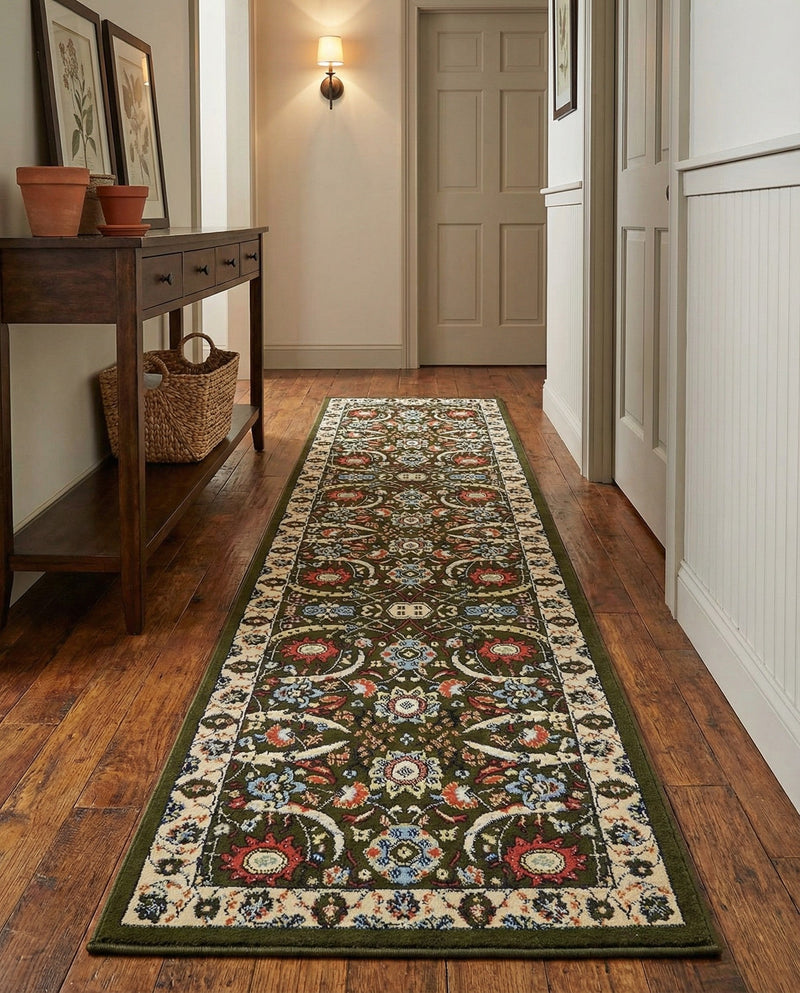 Tabriz Tapestry Collection Area Rug - Sahand (Green) Runner Green  lifestyle 57