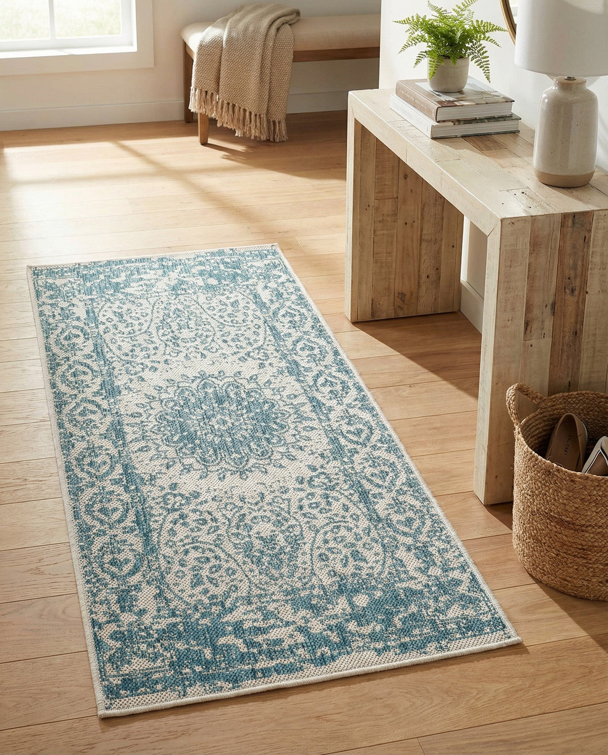 Patio Heritage Collection Area Rug -  Lafayette (Aqua) Runner Aqua  lifestyle 86