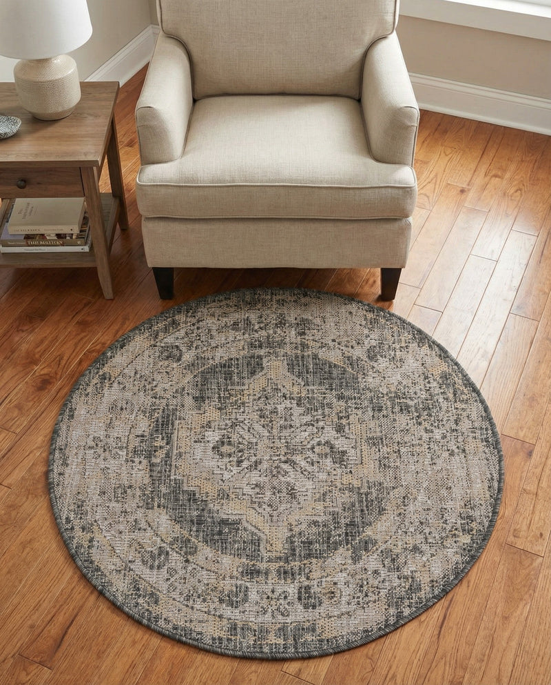 Patio Heritage Collection Area Rug -  Augusta (Charcoal) Round Charcoal  lifestyle 30