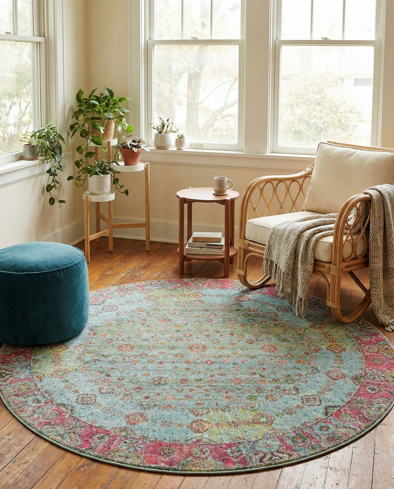 Caribbean Breeze Collection Area Rug -  Juniper Round Blue  lifestyle 54