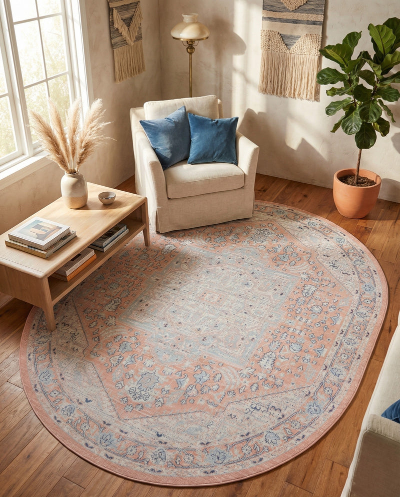 Savannah Series Collection Area Rug - Charleston (Powder Pink) Oval Powder Pink  lifestyle 27
