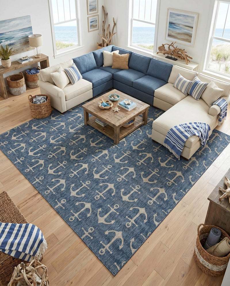 Seaside Haven Rugs Collection Area Rug - Sapphire (Blue) Square Blue  lifestyle 51